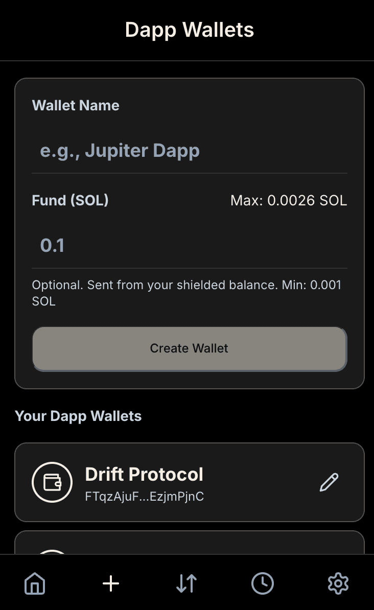Hush dApp wallet interface
